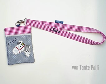 Borsttas - Portemonnee - Lanyard roze, grijs