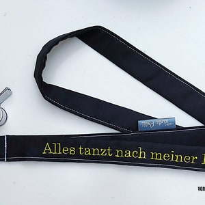 Gift for coaches and teachers, band with whistle black, yellow embroidered