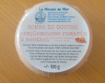 Pamplemousse. Romarin et Menthol - Bombe de DOUCHE naturelle fait à la main au Québec, Shower Bomb