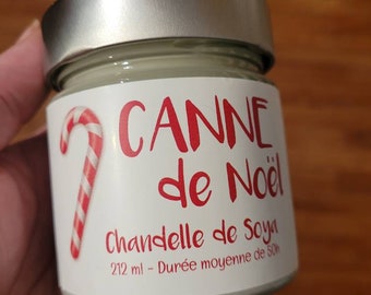Christmas cane - Soy candle - Hand-poured candle, made in Quebec, handmade soy candle Candy Cane