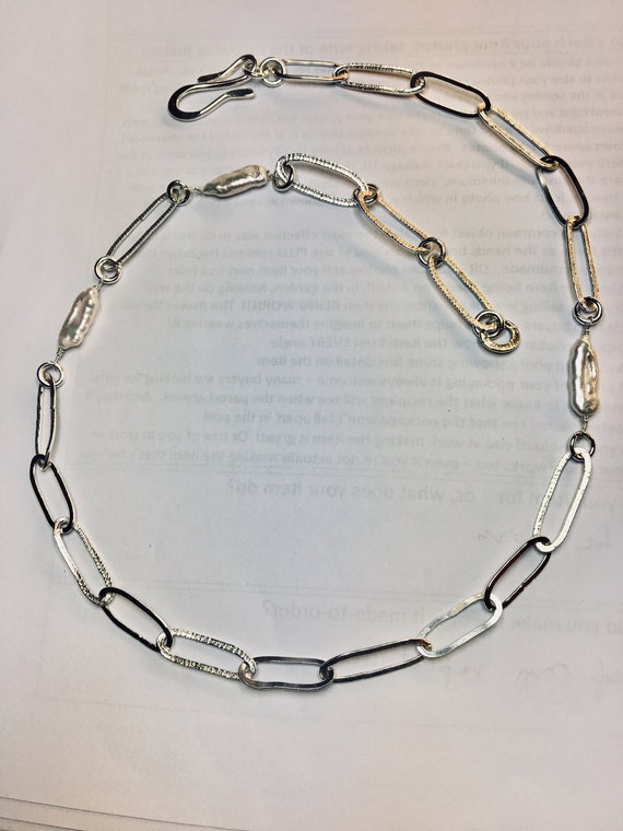 Sterling Silver Chain Necklace, Oblong Links With Stick  display picture 1