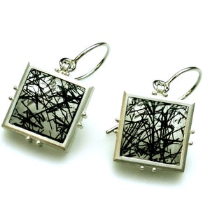 Silver earrings DICKICHT rock crystal with tourmaline needles, tourmaline quartz, 925 sterling silver image 1