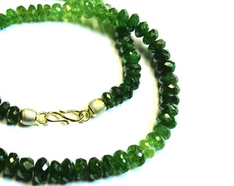 Faceted green garnet necklace, gradient, light to dark green, tsavorite necklace, gold, silver