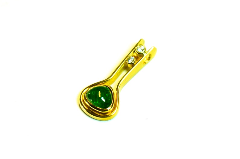 Tsavorit-Anhänger, Tsavolith, grüner Granat, 18 ct Gold, 750 er Gelbgold, Brillant, Cabochon Bild 7