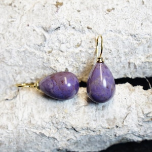 Jade-Ohrhänger, 750 er Rosé-Gold, 18 ct Gold, Lavendel-Jade, echte Jade