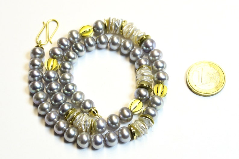 Perlen-Kette, Süßwasser-Perlen, 18 ct Gold, 750 er Gelbgold Bild 4