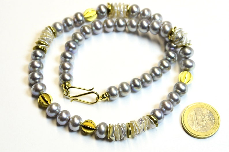 Perlen-Kette, Süßwasser-Perlen, 18 ct Gold, 750 er Gelbgold Bild 3