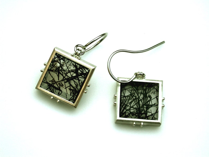 Silver earrings DICKICHT rock crystal with tourmaline needles, tourmaline quartz, 925 sterling silver image 2