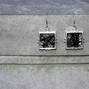 Silver earrings DICKICHT rock crystal with tourmaline needles, tourmaline quartz, 925 sterling silver image 3