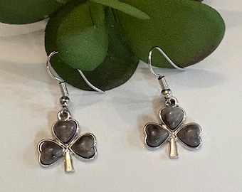 Connemara Marble Rhodium Shamrock Earrings