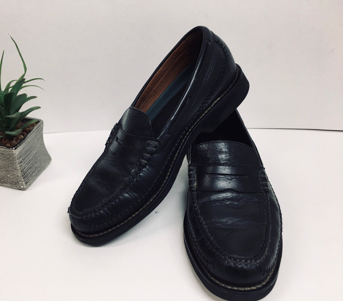 Vintage Mens Black Leather Penny Loafers Braided Leather | Etsy