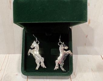Native American Sterling Silver Jumping Horse Drop Earrings Hand Crafted By Louise Yazzie