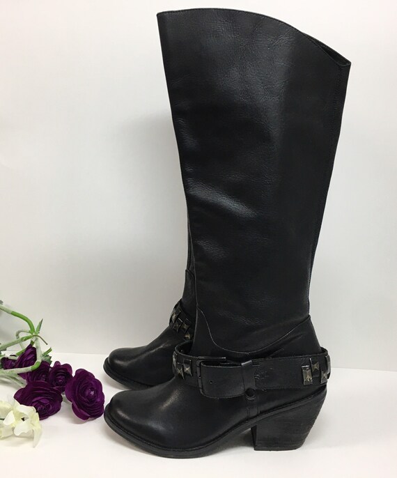 Black Leather Over The Knee Harness Boots Size 8