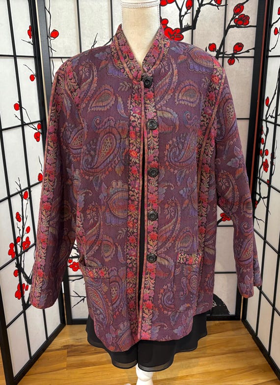 Vintage 90s Floral Tapestry Blazer By Koret/ Jacket Tapestry Coat Size 22 W