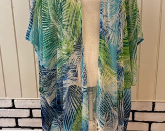 Lightweight Green Sheer Palm Leaves Tassel Kimono/ Duster/ Jacket One Size