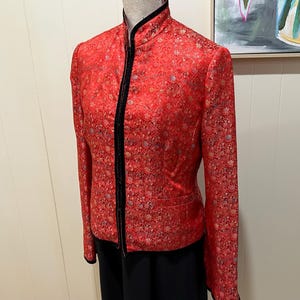 Vintage Chinese Red Silk Jacket, Mandarin Collar Jacket Size 6