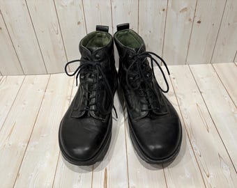 Vintage zwarte leren veterlaarzen, maat 7B