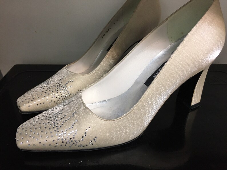 Stuart Weitzman Champagne Embellished Pumps Vintage Wedding Shoes