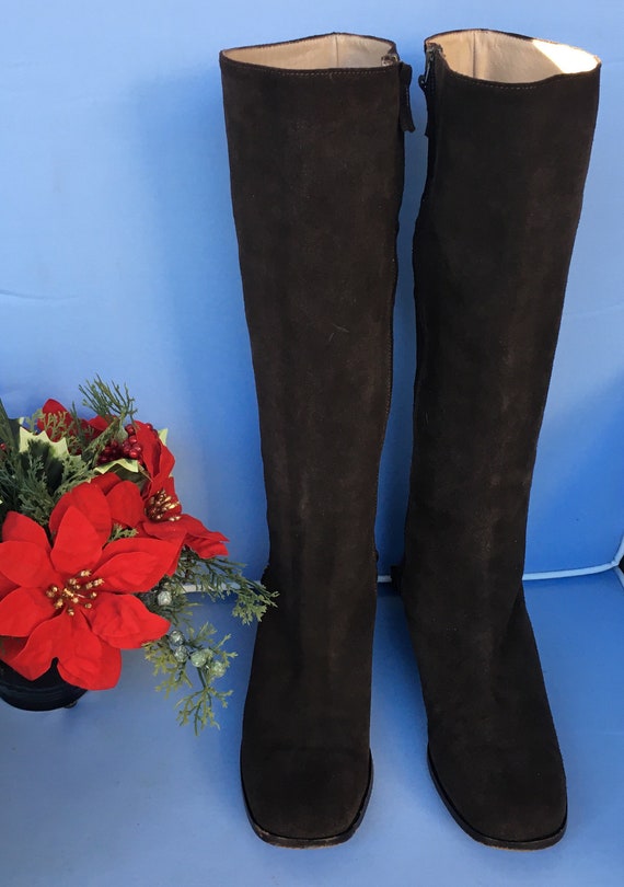 Vintage Tall Boots, Brown Suede Knee High Boots, K