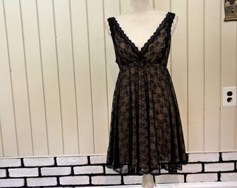 Vintage Oscar De La Renta Black Lace Babydoll Nightgown Dress