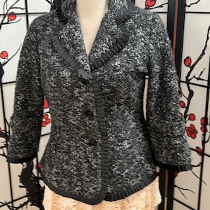 Vintage Tweed Boucle Black Greyish Jacket by Carole Little Size Medium