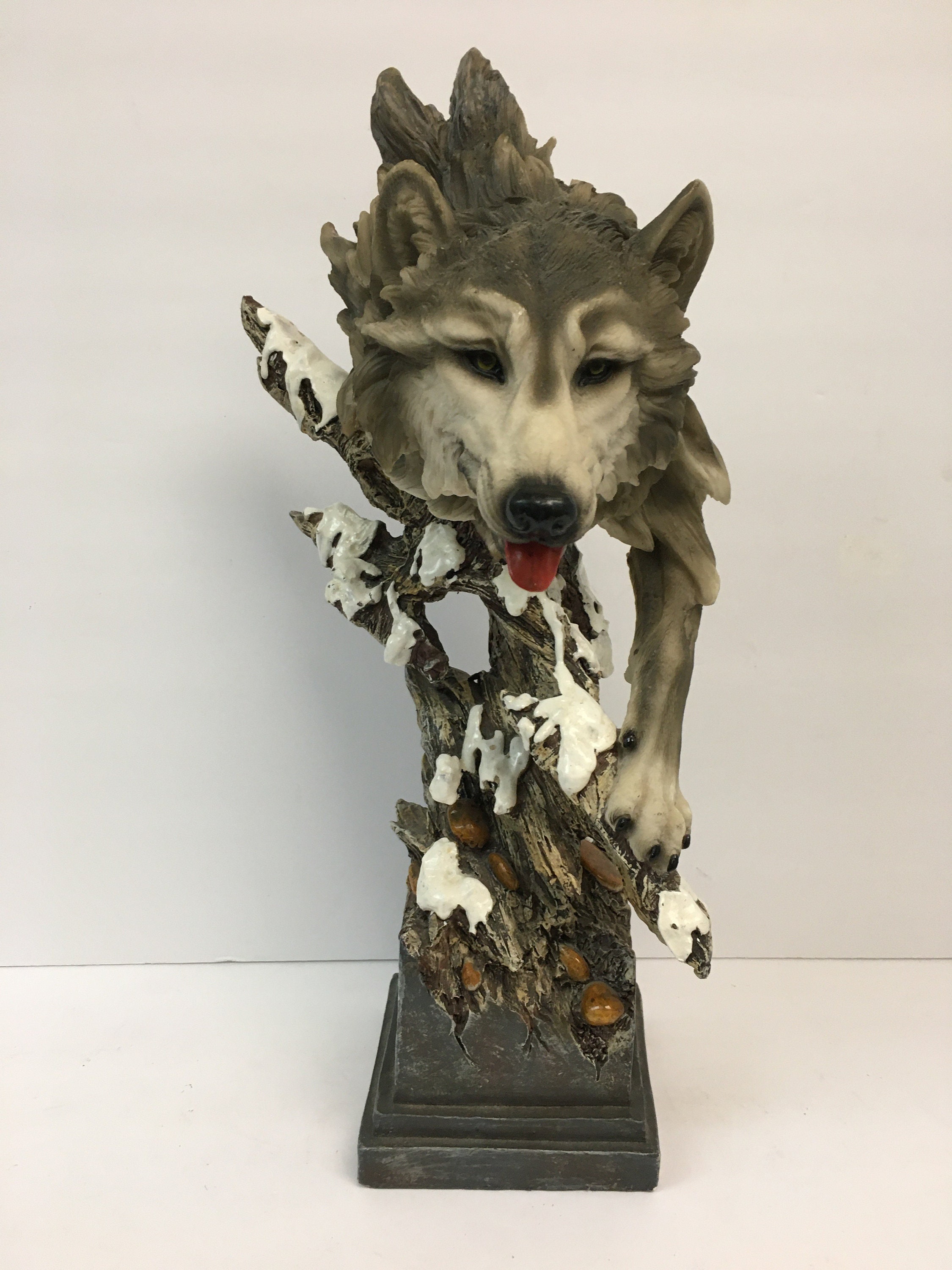 Large Wildlife Grey Wolf Figurine Bust Home Decor Statue Etsy