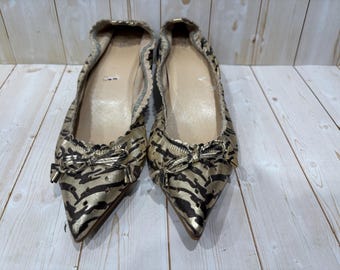 Zapatos vintage de tacón bajo con rayas de cuero Y2K, talla 7, fabricados en Brasil