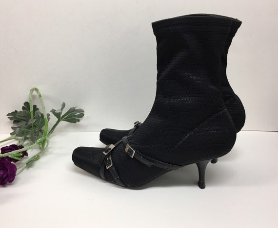 Y2K Black Fabric boots with Buckle Detail - Sci-f