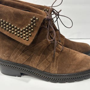 Brown Suede Leather Ankle Boots/Stud Moto Ankle Boots Size 5.5/Stuart Weitzman
