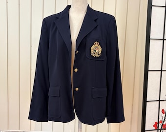 Vintage Lauren Ralph Lauren Blue Wool Blazer with Crest Size 16