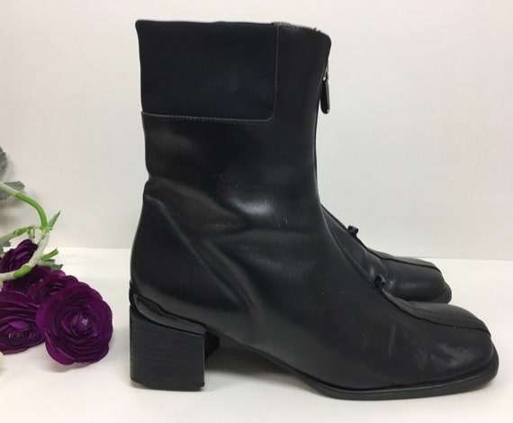 90s Square Toe Chelsea Leather Boots/ Block Heel C