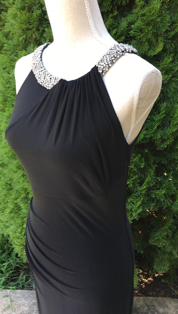Black Evening Gown, Long Strapless Gown with Rhine