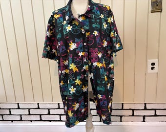 Camicia hawaiana Tiki da uomo/Top a maniche corte tropicale anni '90 per vacanze in resort, taglia XL
