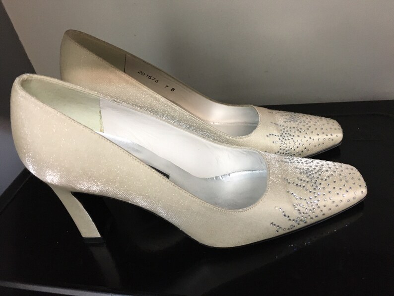 Stuart Weitzman Champagne Embellished Pumps Vintage Wedding Shoes
