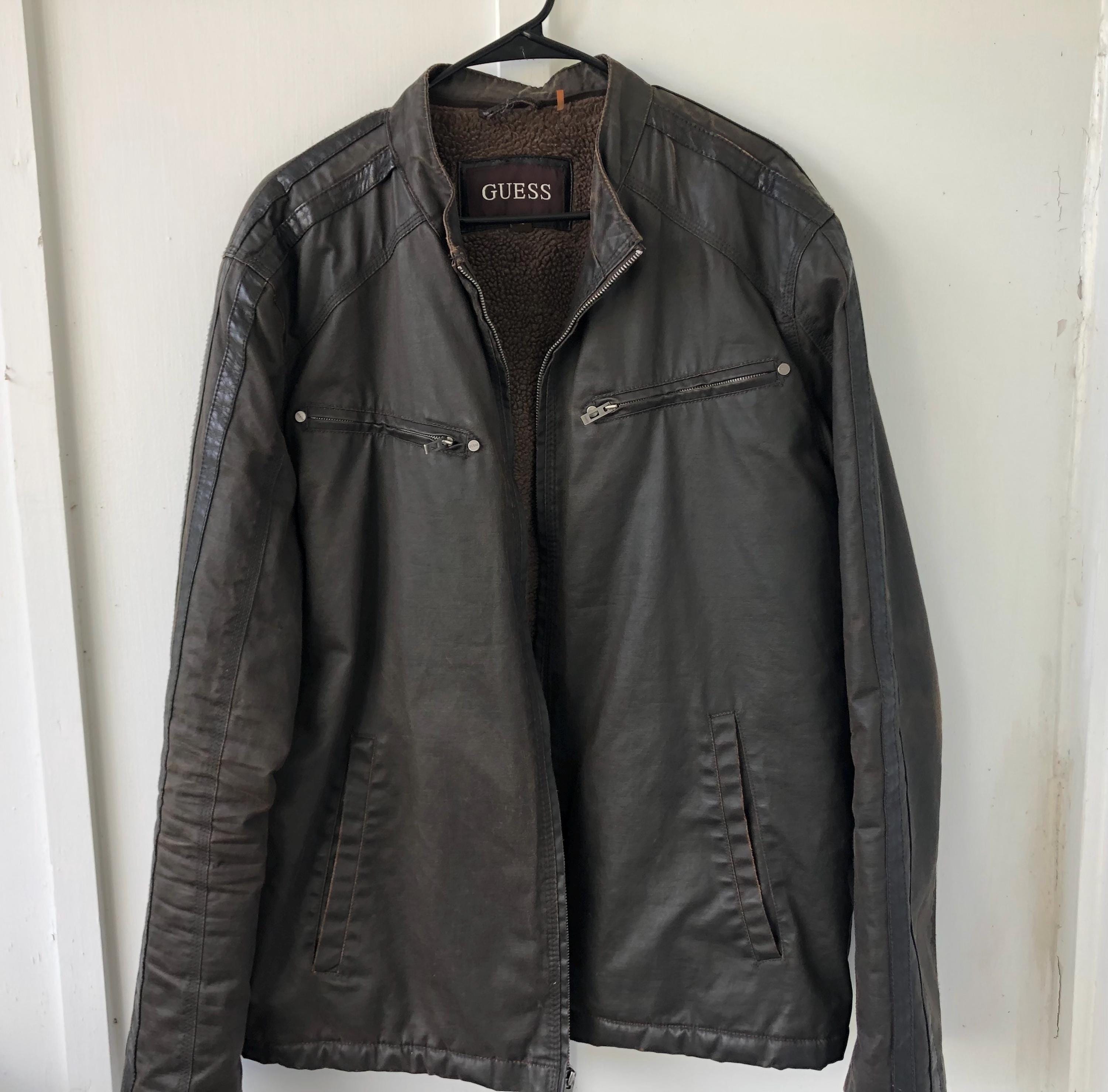 Vintage Brown Leather Jacket Size XL by Guess Insulated