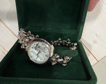 Vintage Disney Mickey Mouse Stainless Steel Mother of Pear Dial Watch