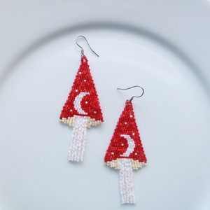 Mystical Mushroom and Crescent Moon Earrings, Cute Unique Birthday Gift for the Jewelry Lover image 5