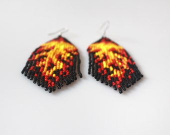 Beaded Halloween Edgy Fire Earrings, Unique Birthday Gift for Fire Sign Friend or Family