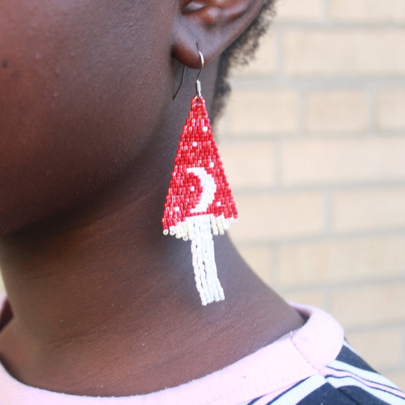 Mystical Mushroom and Crescent Moon Earrings, Cute Unique Birthday Gift for the Jewelry Lover image 7