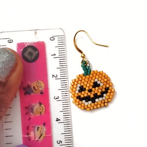 Halloween Beaded Pumpkin Dangle Earrings, Gift for Fall image 2