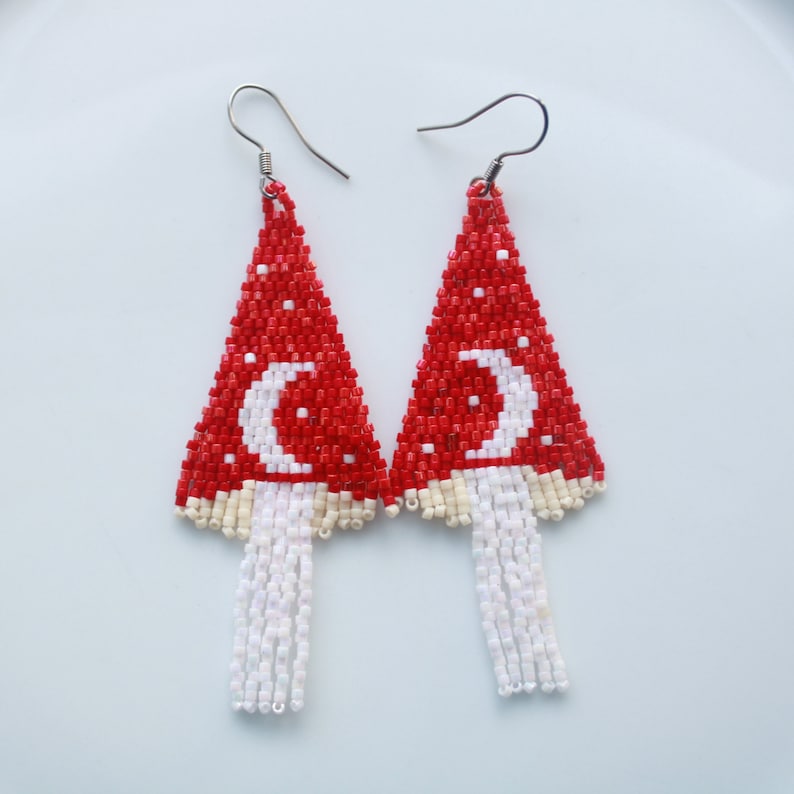 Mystical Mushroom and Crescent Moon Earrings, Cute Unique Birthday Gift for the Jewelry Lover image 4