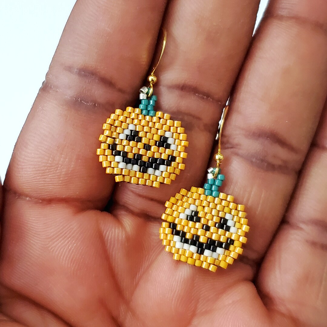 Halloween Beaded Pumpkin Dangle Earrings Gift for Fall Etsy