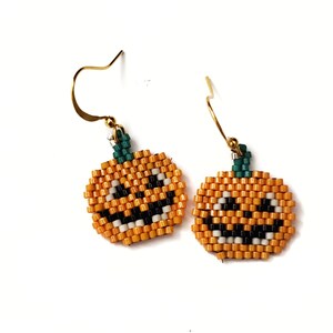 Halloween Beaded Pumpkin Dangle Earrings, Gift for Fall image 3