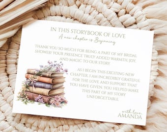 Book Themed Bridal Shower Thank You Card, A New Chapter Bridal Shower Thank You Card, Book Themed Thank You Card, Editable Printable