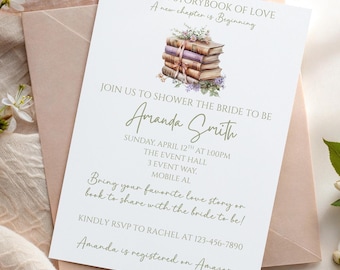Book Themed Bridal Shower Invitation, A New Chapter Bridal Shower Invite, Book Themed Bridal Shower Invite, Editable Printable Template