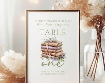 Book Bridal Shower Table Number Sign, Book Bridal Shower, Book Themed Editable Table Sign, Books Bridal Shower, Book Theme, Digital