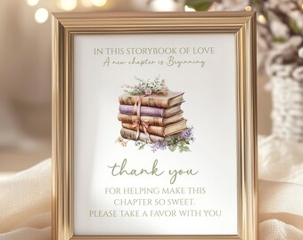 Book Themed Bridal Shower Favor Sign, Book Bridal Shower, Book Theme Editable Thank You  Sign, Books Bridal Shower, Book Theme Favor,Digital