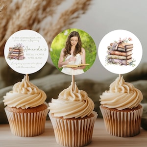 Book Themed Bridal Shower Cupcake Toppers, Book Theme Cupcake Toppers, A New Chapter Bridal Shower, Book Themed, Editable Printable