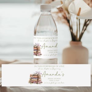Étiquette de bouteille d'eau de douche nuptiale sur le thème du livre, étiquette de remerciement, étiquette de bouteille de douche nuptiale de nouveau chapitre, thème du livre, imprimable modifiable