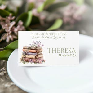 Marque-places de table sur le thème du livre pour la douche nuptiale, marque-place pour le nom de la douche nuptiale un nouveau chapitre, carte de table de remerciement sur le thème du livre, imprimable numérique